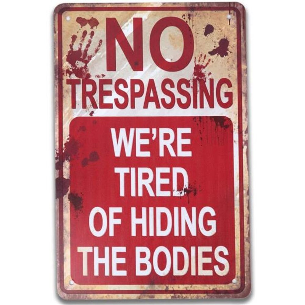 Halloween Signs, No Trespassing, Funny Metal Tin Sign for Halloween